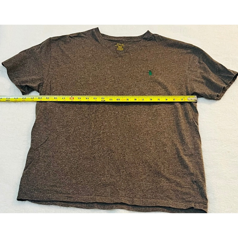 Polo Ralph Lauren Mens V-Neck T-Shirt Brown Heather Short Sleeve Pony Logo M - Picture 2 of 6